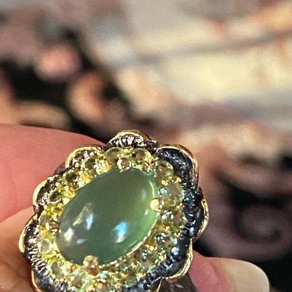 Genuine Chrysoprase Peridot Ring